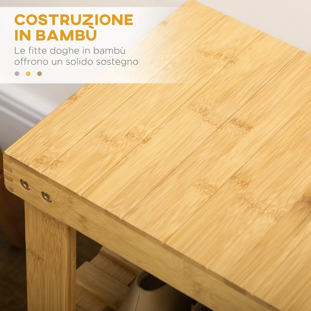 Panca Scarpiera 70x28x45 cm con 2 Ripiani a Doghe e Seduta in Bambù