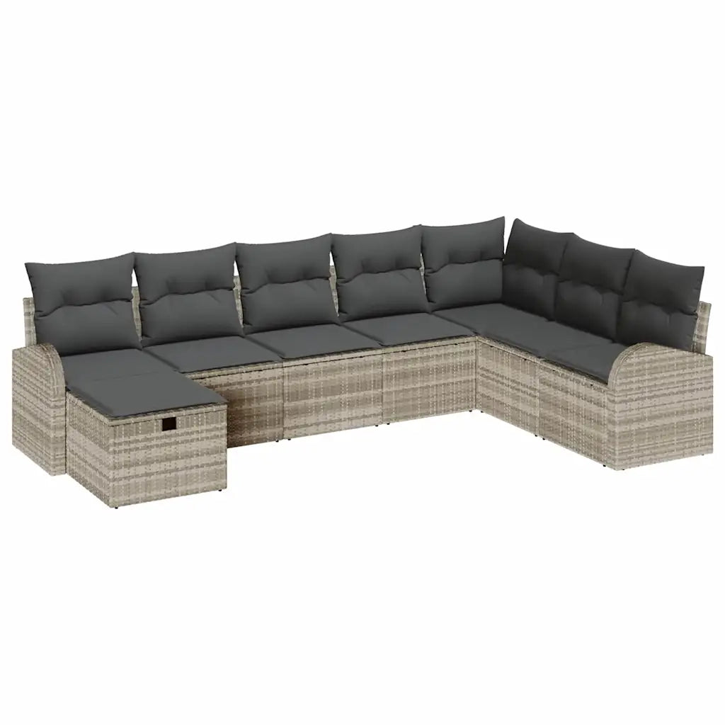 Set Divano da Giardino 8 pcs Grigio chiaro Poly Rattan