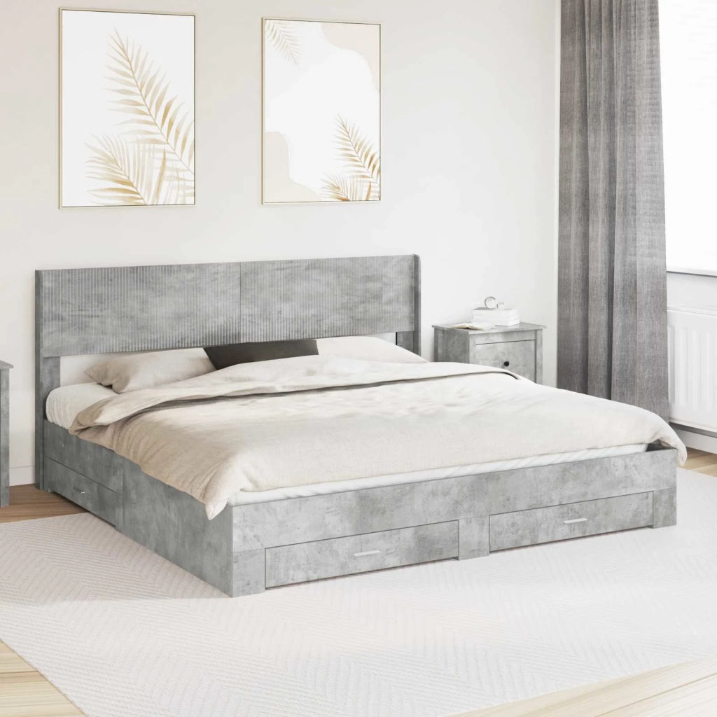 Letto da camera | Struttura del letto con stoccaggio e testata Grigio Cemento