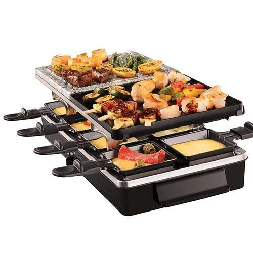 Russell Hobbs 26280-56 Multi Raclette 3 in 1 Griglia Raclette 8 Persone 1400 W Antiaderente Padellini Inclusi colore Nero