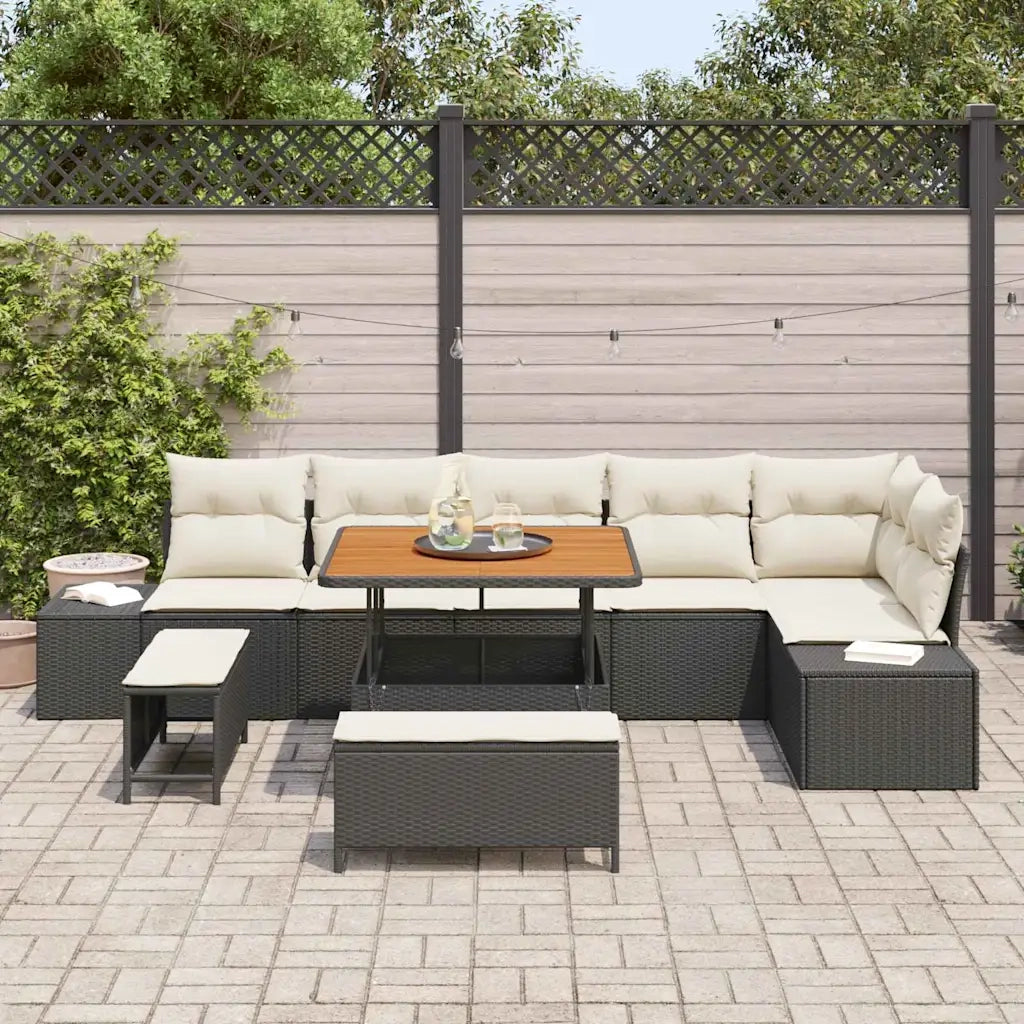 Set Divano da Giardino con cuscino 9 pcs Nero polyrattan 3362795
