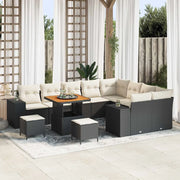 Set Divano da Giardino con cuscino 12 pcs Nero polyrattan