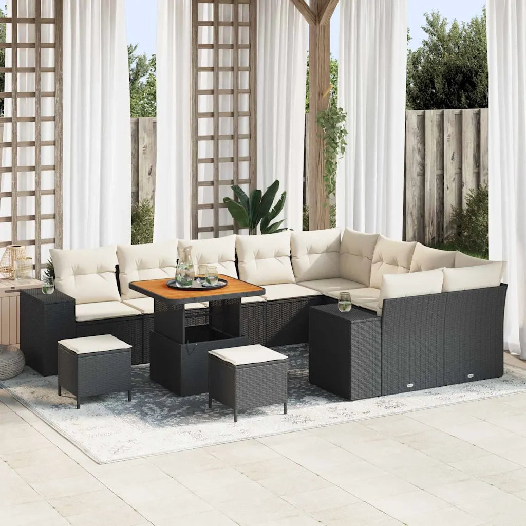 Set Divano da Giardino con cuscino 12 pcs Nero polyrattan