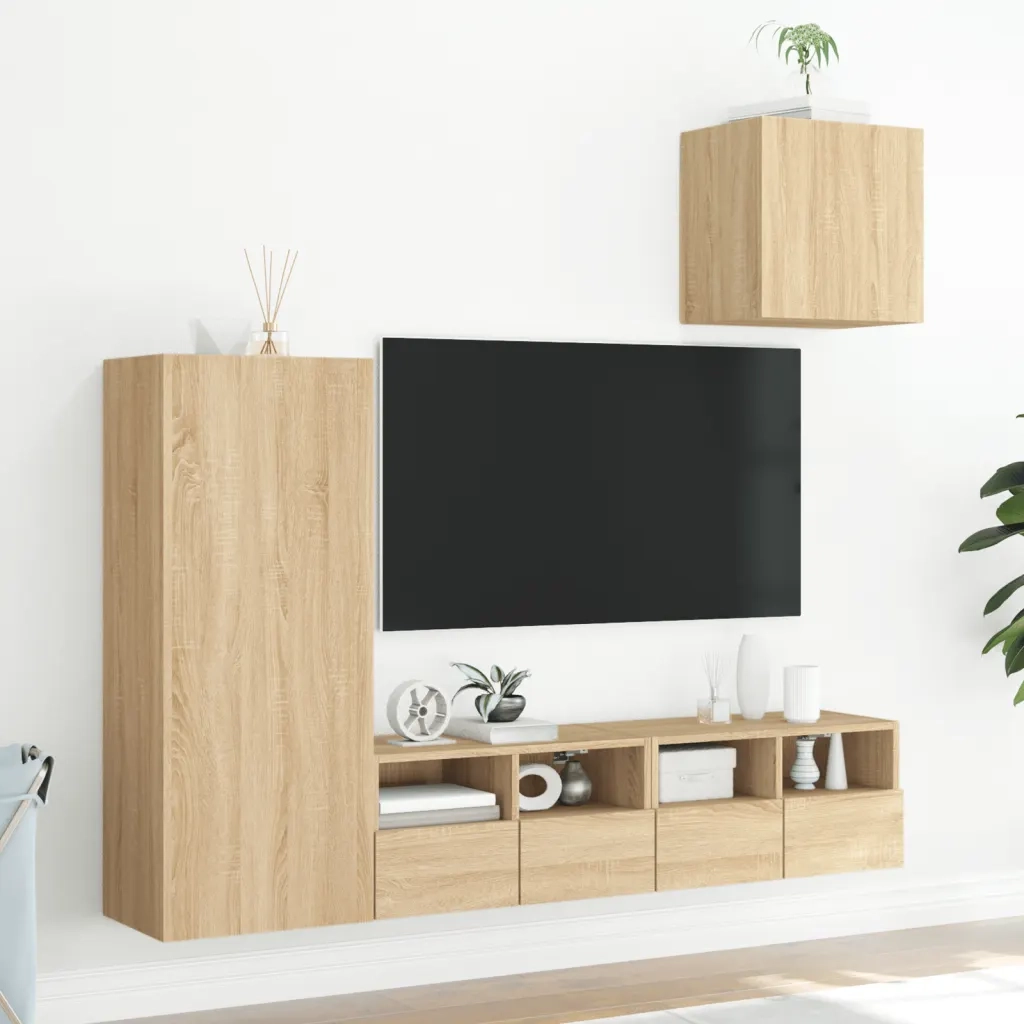 Mobili TV a Muro 4pz | Armadietto TV | Mobile Porta TV Rovere Sonoma in Legno Multistrato