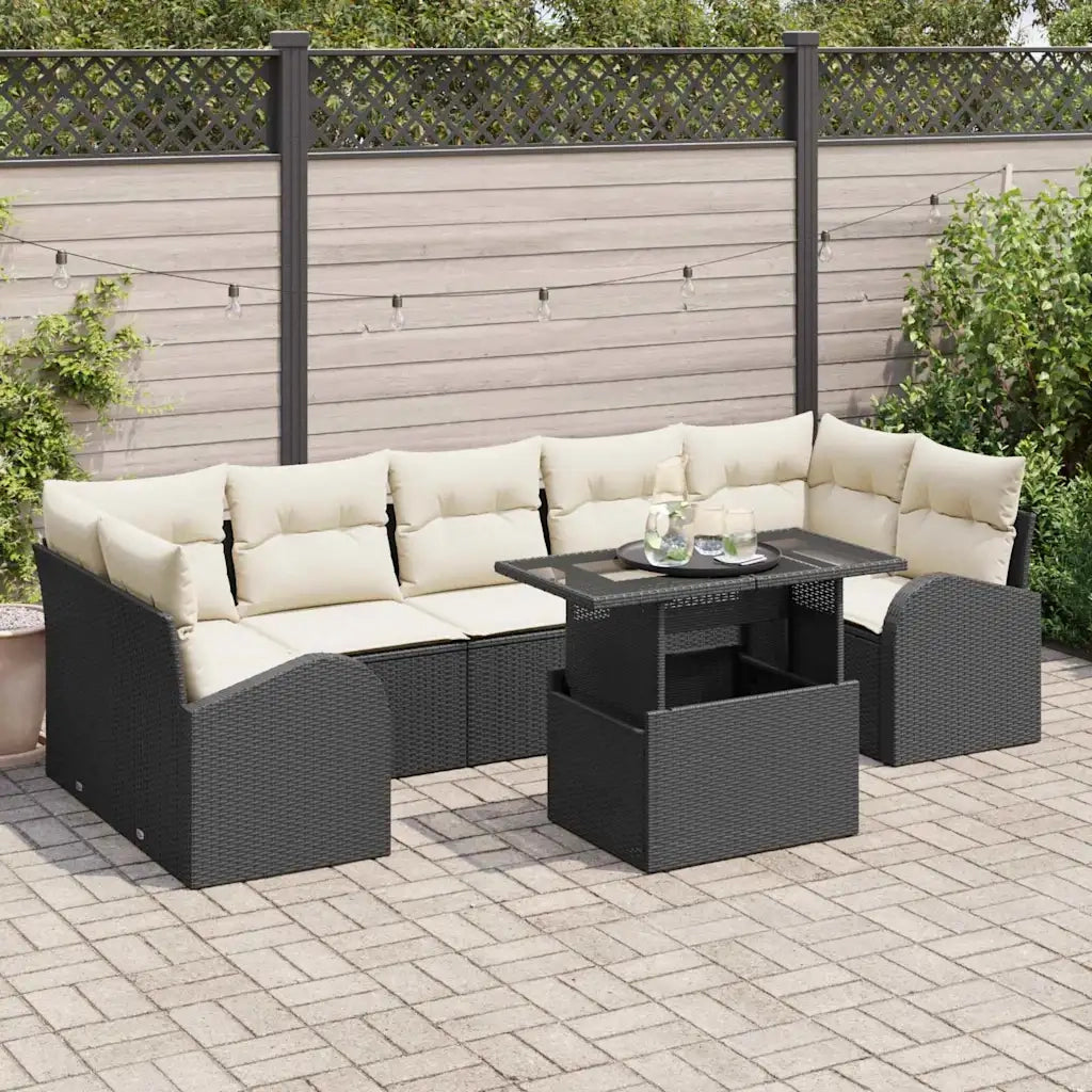 Set Divano da Giardino con cuscino 8 pcs Nero Poly Rattan 3348593