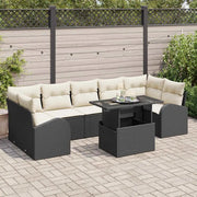 Set Divano da Giardino con cuscino 8 pcs Nero Poly Rattan 3348593