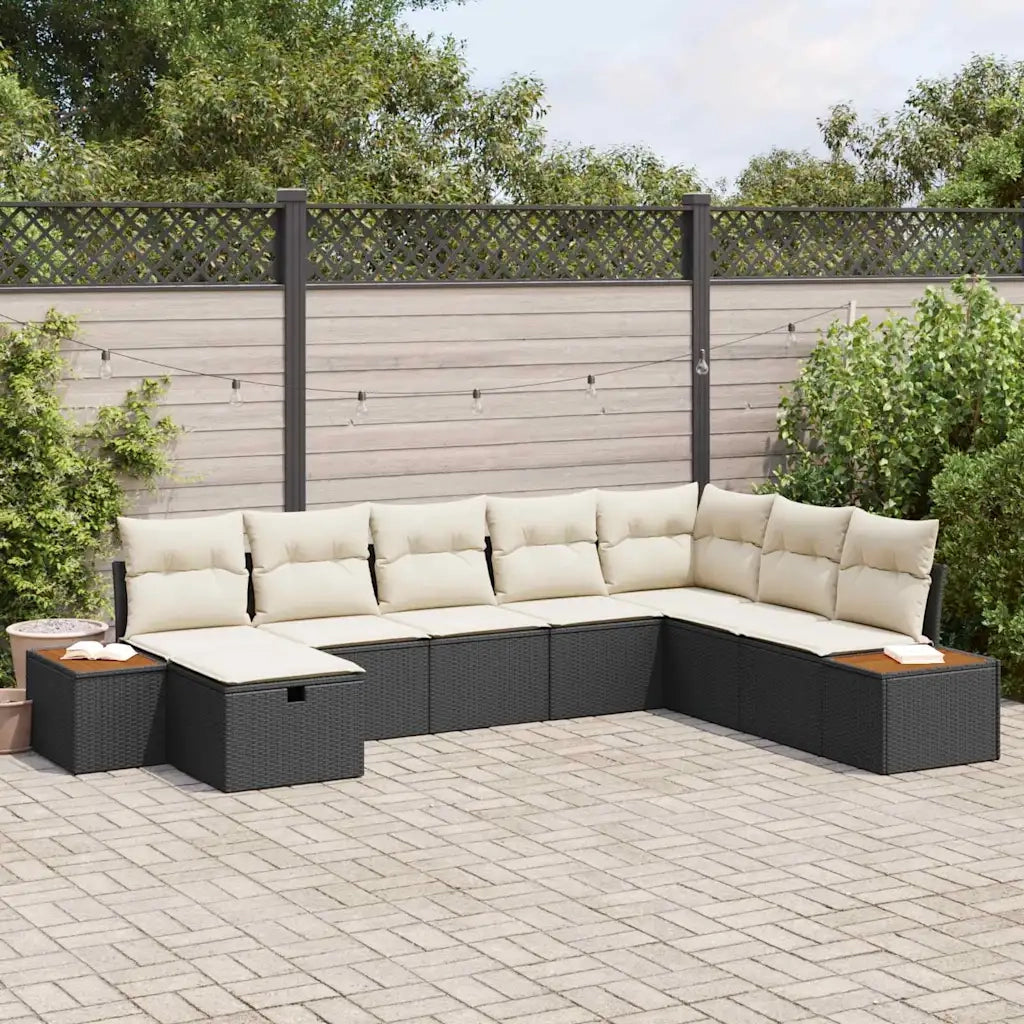 Set Divano da Giardino con cuscino 8 pcs Nero polyrattan