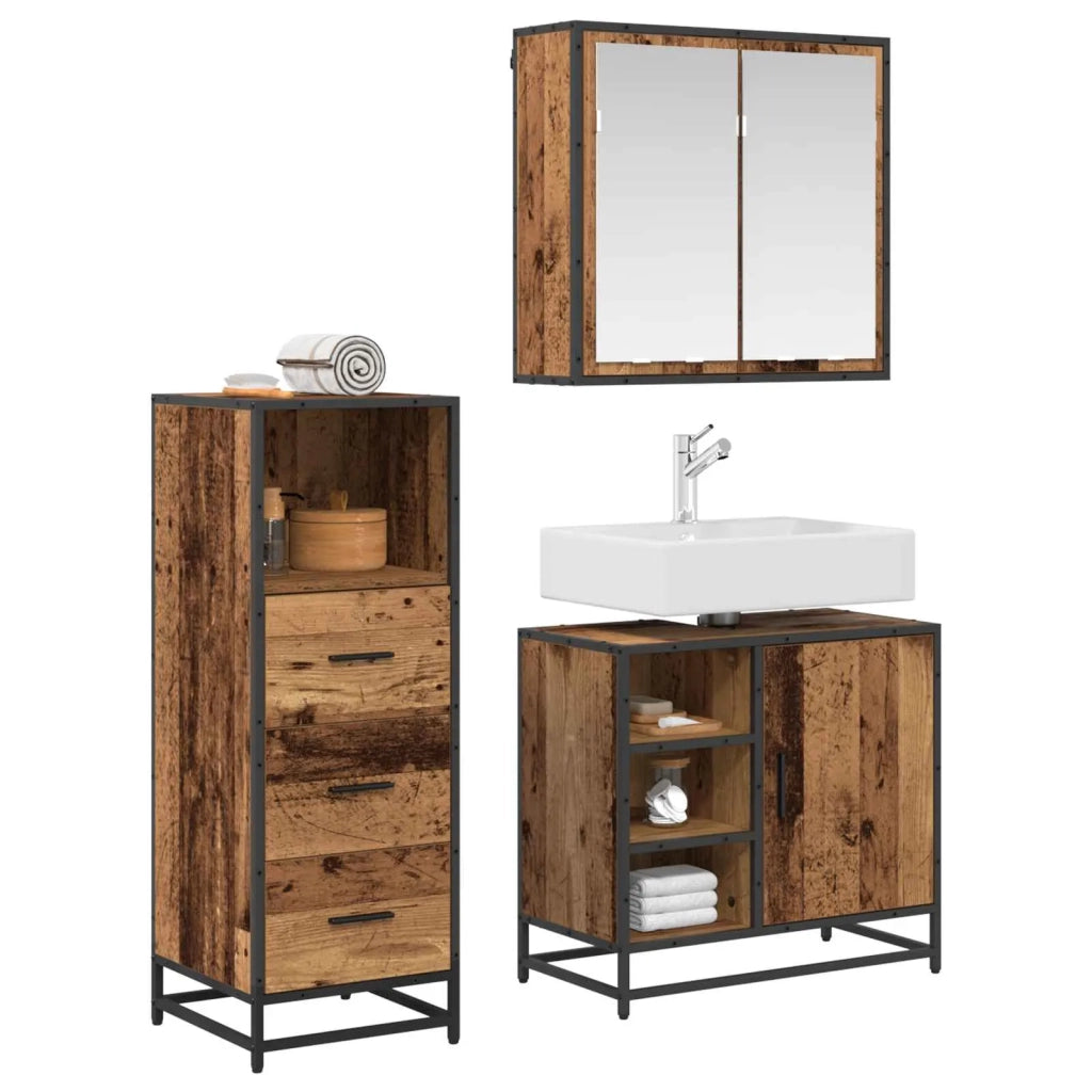 Set di mobili per il bagno con cassetto 3 pcs Legno vecchio