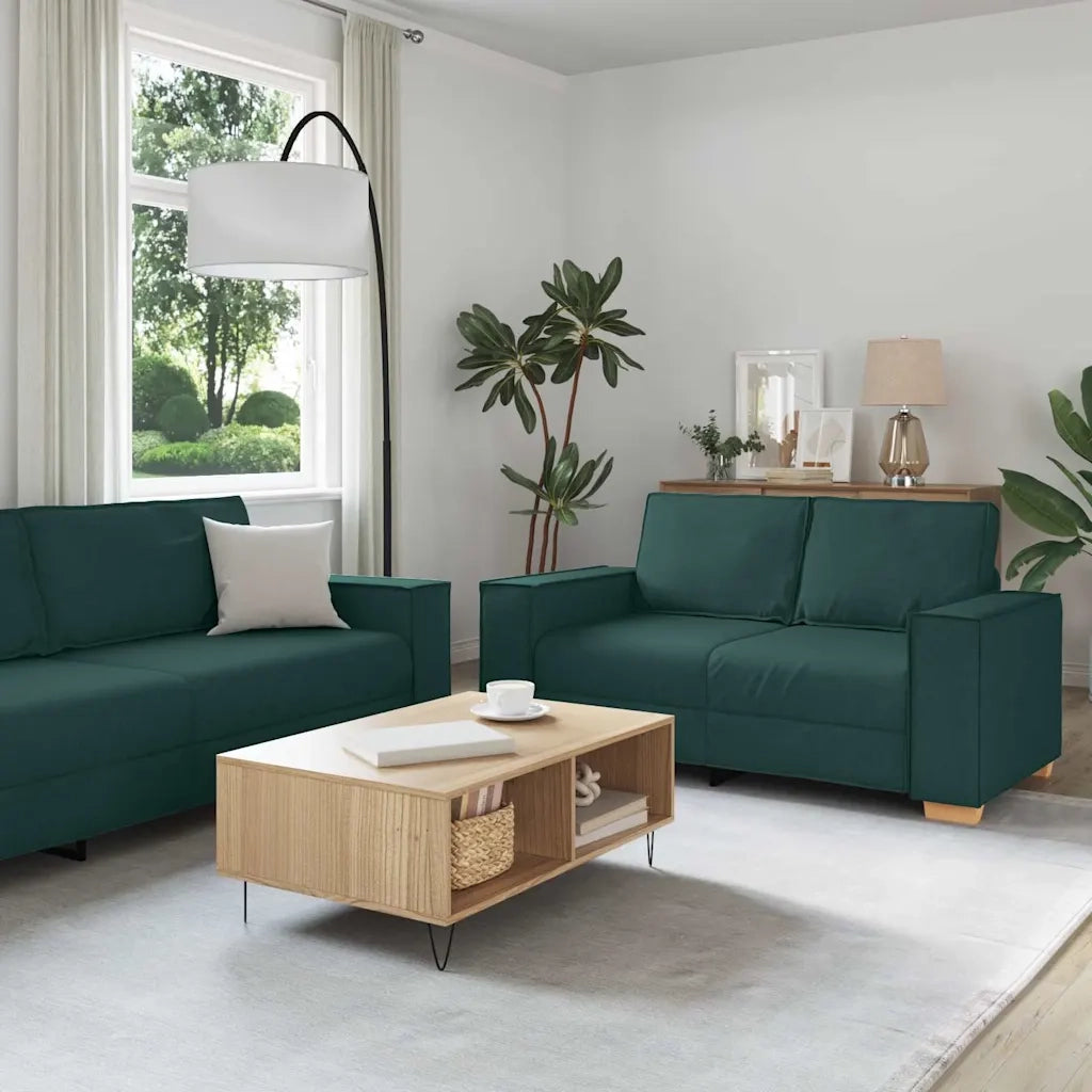 Divano 3 pcs Verde Scuro 220 x 80 x 84 cm Tessuto misto lino 3324614