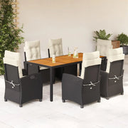 Set da Pranzo da Giardino 7 pz Nero con Cuscini in Polyrattan 3212659