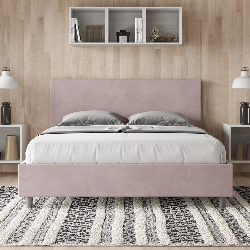 BS COM Letto queen size contenitore imbottito 150x200 microfibra glicine