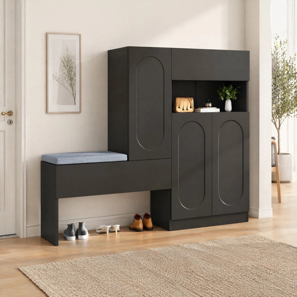 SCARPIERA 2-in-1 con panca 130x35x110 cm nero