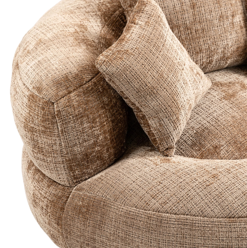 Poltrona lounge a sacco in chenille marrone; 108 x 108 x 52 cm; con braccioli e schienale alto