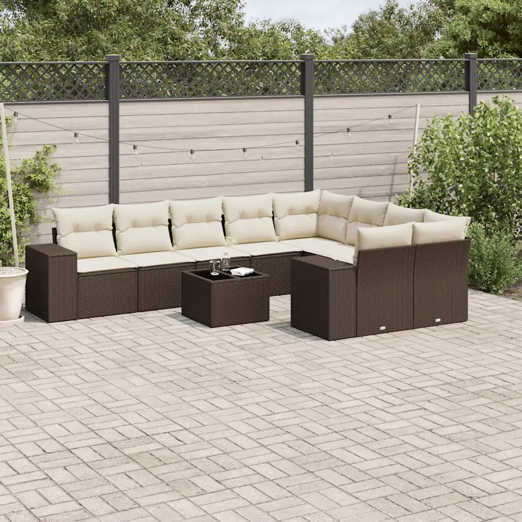 Set Divani da Giardino 10pz con Cuscini in Polyrattan Marrone 3255390