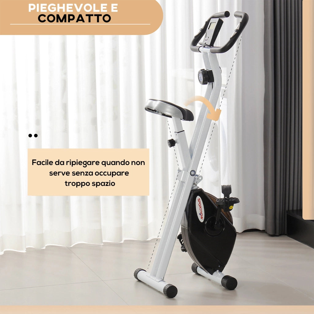 Cyclette Pieghevole Magnetica 8 Livelli Display LCD 97x43x110 cm Nero