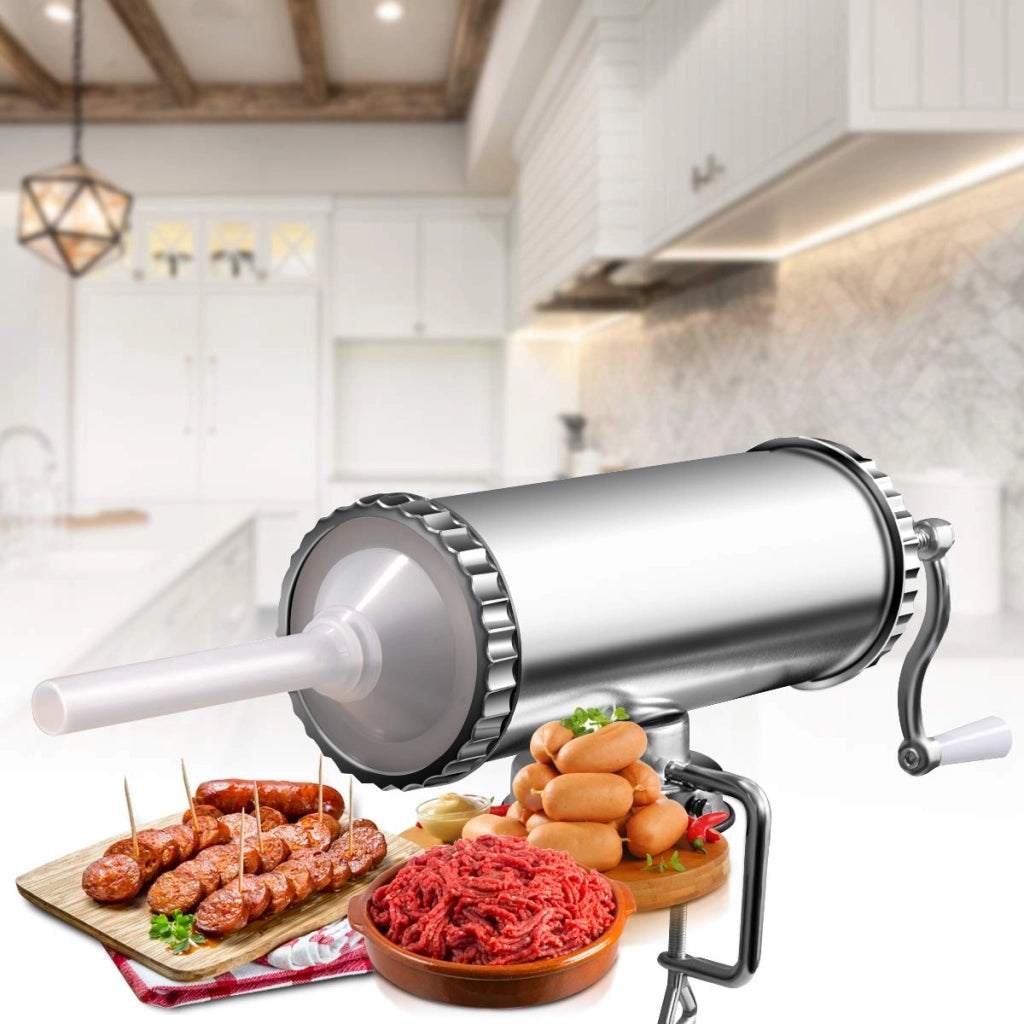 2,5kg Insaccatrice manuale per salsicce in metallo Macchina per salsiccia con 3 tubi di riempimento-Macchine da cucina