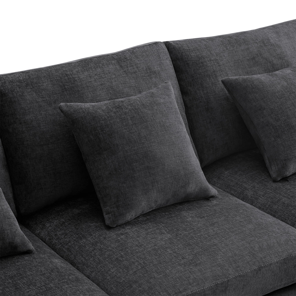 Divano modulare convertibile in forma U e L - Zephmum - Con 2 pouf e 6 cuscini in tessuto chenille