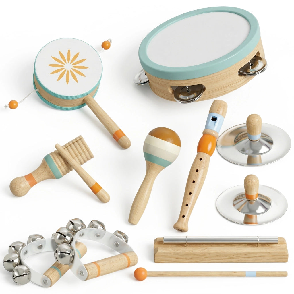Strumenti Musicali per Bambini Set Percussioni Montessori in Legno Aracione e Celeste