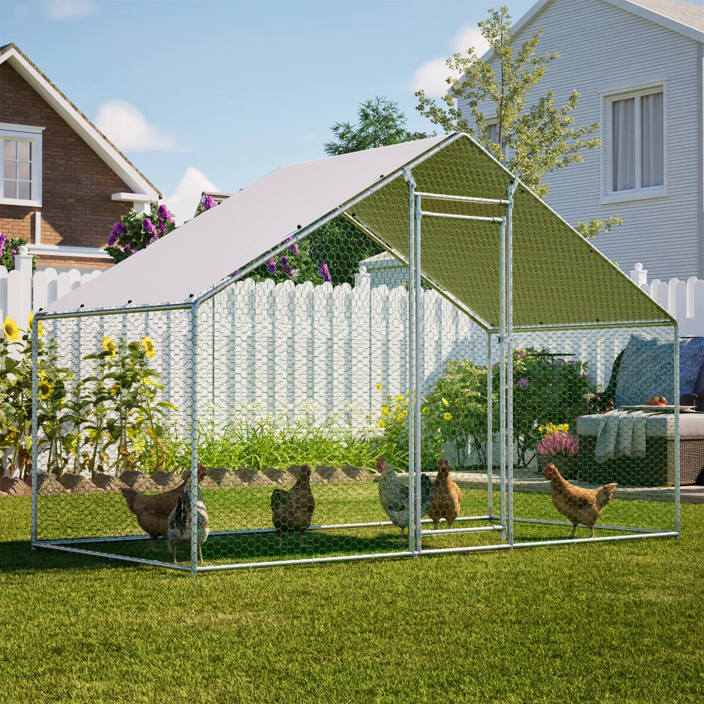 Pollaio in Metallo 3×1;5×2 m; Recinto per Galline da Esterno con Telo Impermeabile UV; Porta con Serratura e Rete Protettiva