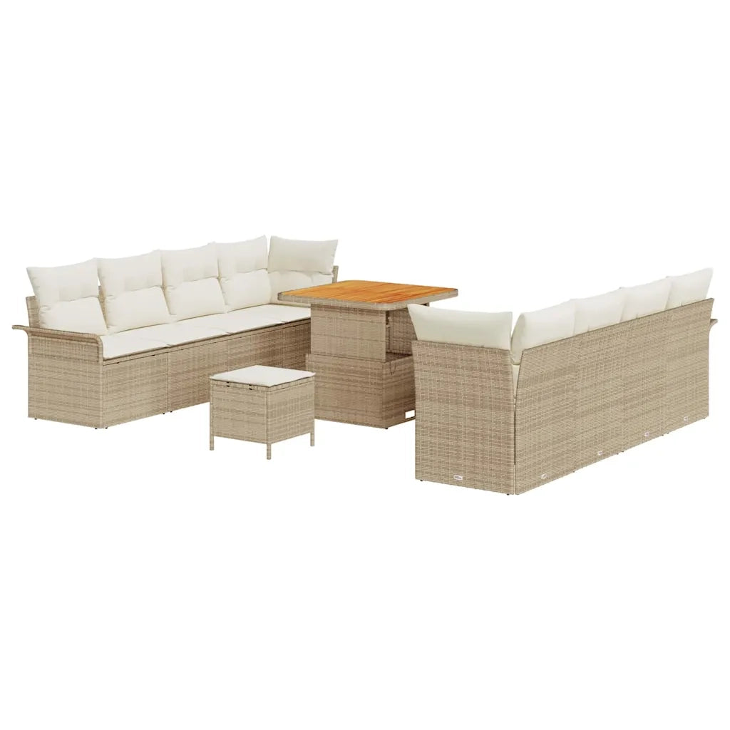 Set Divano da Giardino con cuscino 11 pcs Beige polyrattan