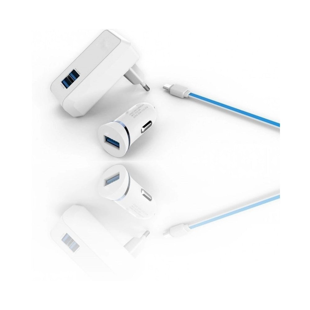 Trade Shop - 3 In 1 Spina Alimentatore 2 Porte Usb Adattatore Android Samsung Huawei -