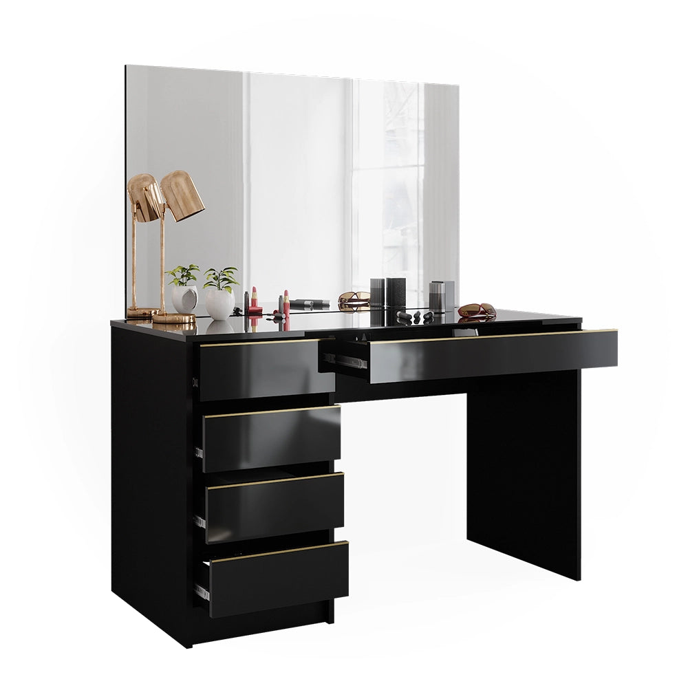 Vicco Tavolo da toilette Nero/oro 55 cm con specchio