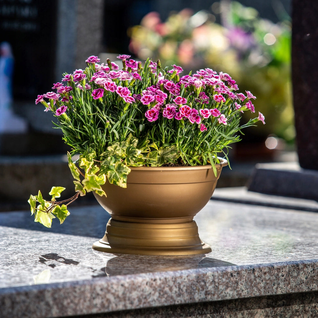Vaso da fiori KADAX per lapide da cimitero, con coperchio in plastica, 22 cm.