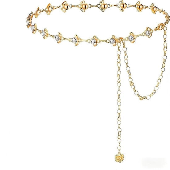Catenella a Rete per Signora 47 Pollici - Lega d'Oro - Disegno Sottile - Pietre Incastonate - Abbigliamento/Accessori - Leggero e Comodo