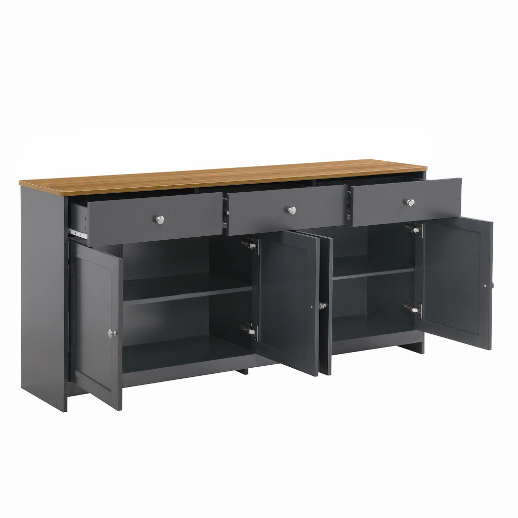 Sideboard in legno venato grigio e nero - Zephmum- 4 ante 3 cassetti