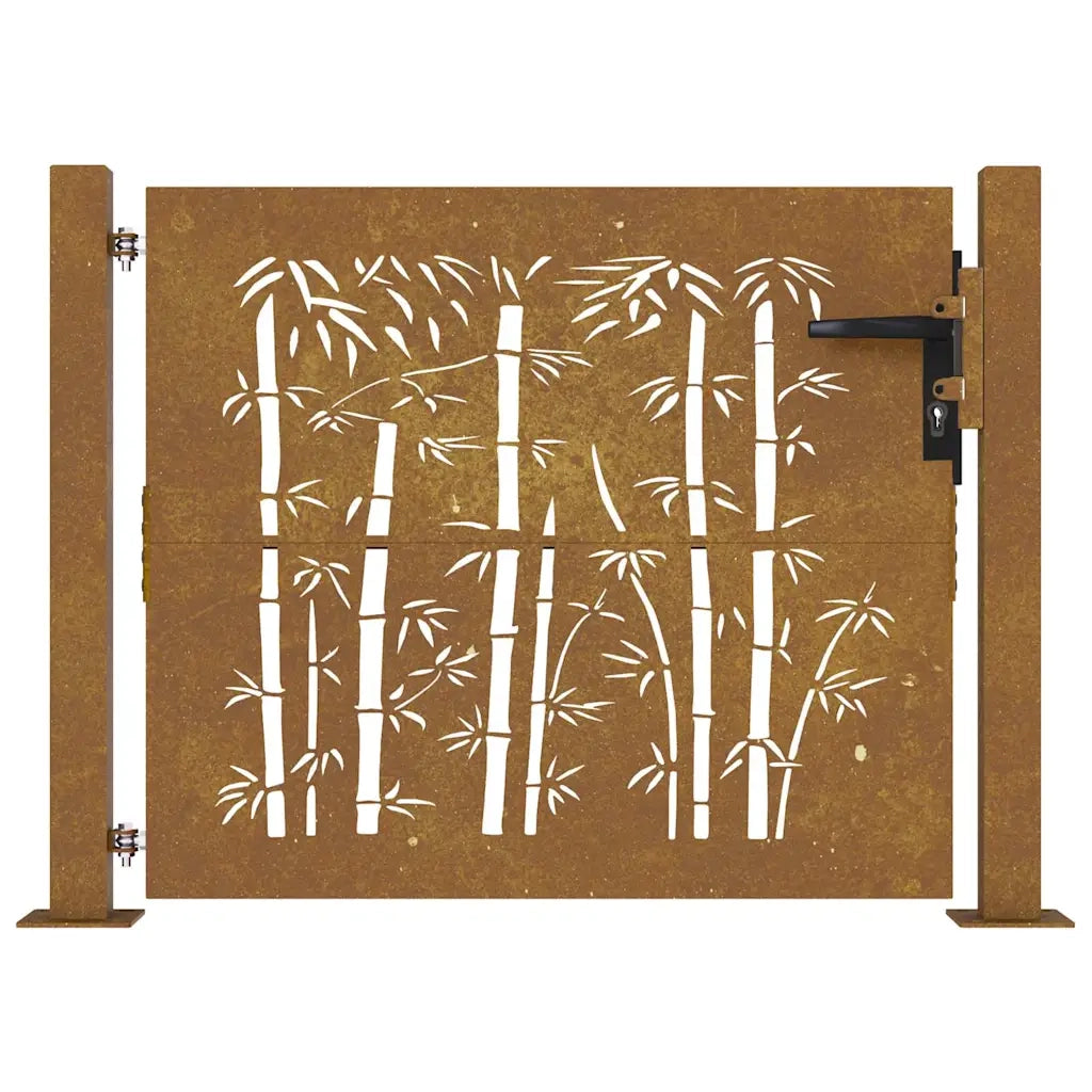 Cancello da giardino 100x100 cm in acciaio Corten e design in bambù 153239