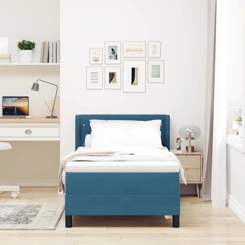 Letto a molle con materasso Blu Scuro 190 x 90 cm Poliestere