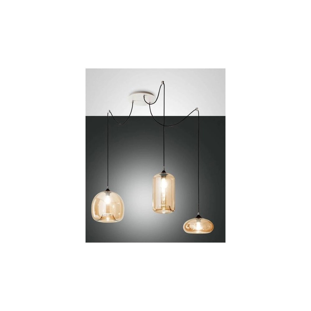 Lampadario a sospensione Fiona a Led in metallo e vetro soffiato ambra 3496-47-125 Fabas Luce