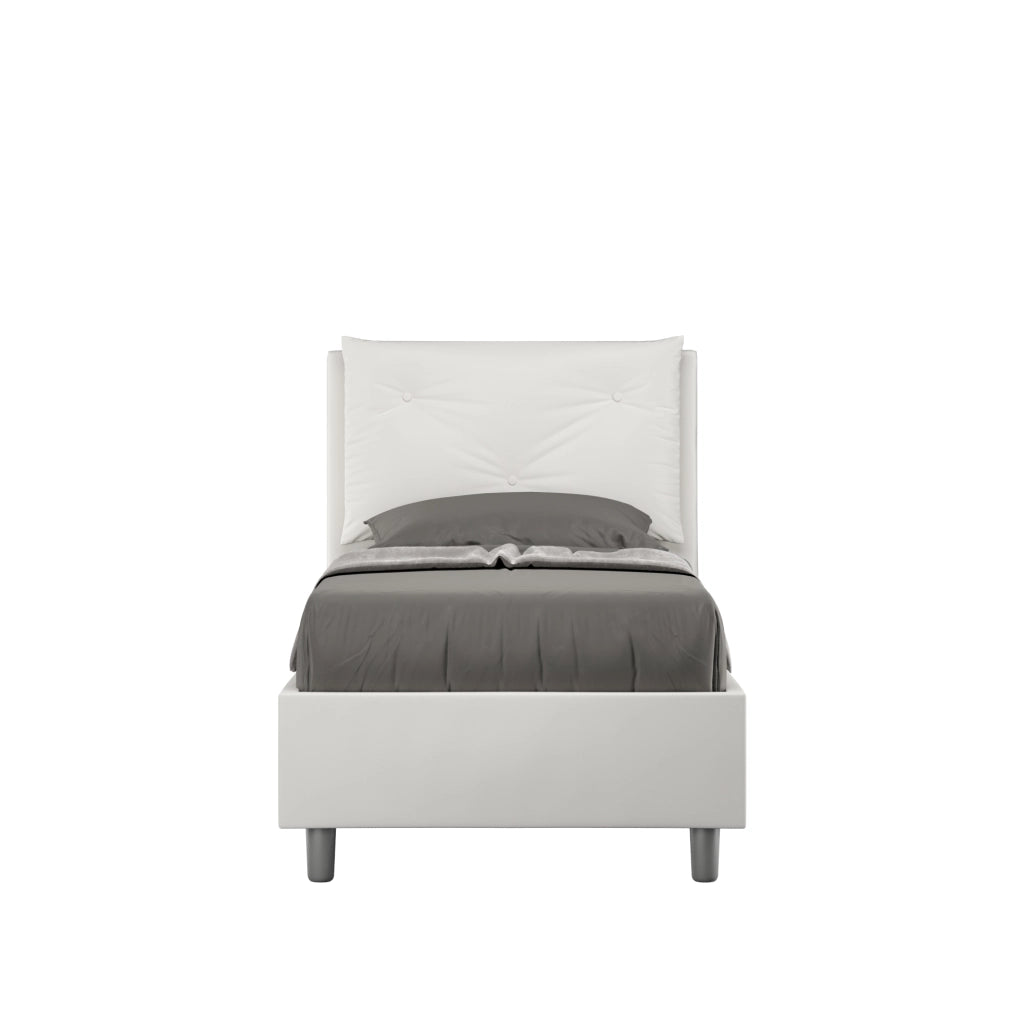 BS COM Letto singolo con rete imbottito 80x210 similpelle bianco