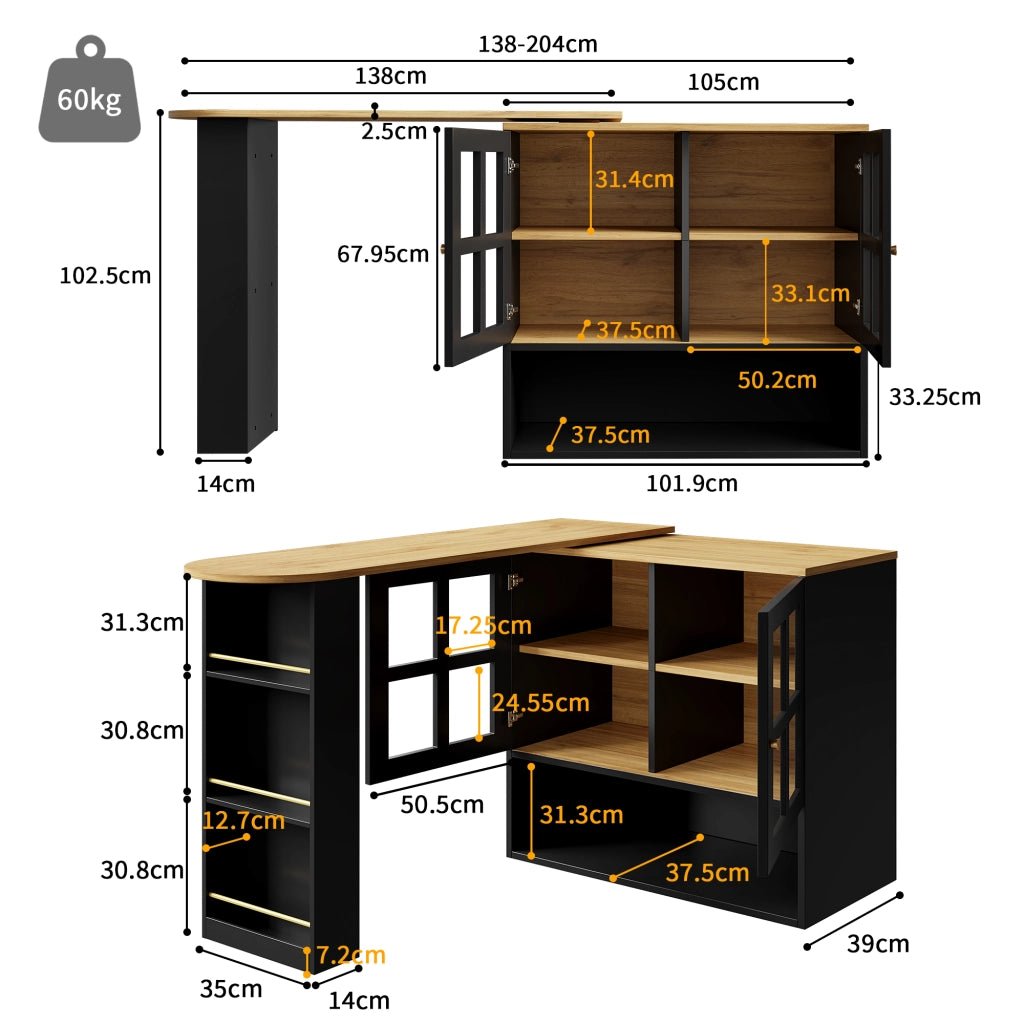 Credenza Girevole 360¡ã con Vetro e Ripiani ¨C MINIMAL ¨C Nero