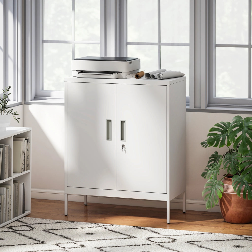 Armadio Mobile Multiuso ¨C Xylo ¨C 2 Ripiani Regolabili Bianco con Serratura 80x40x100 cm
