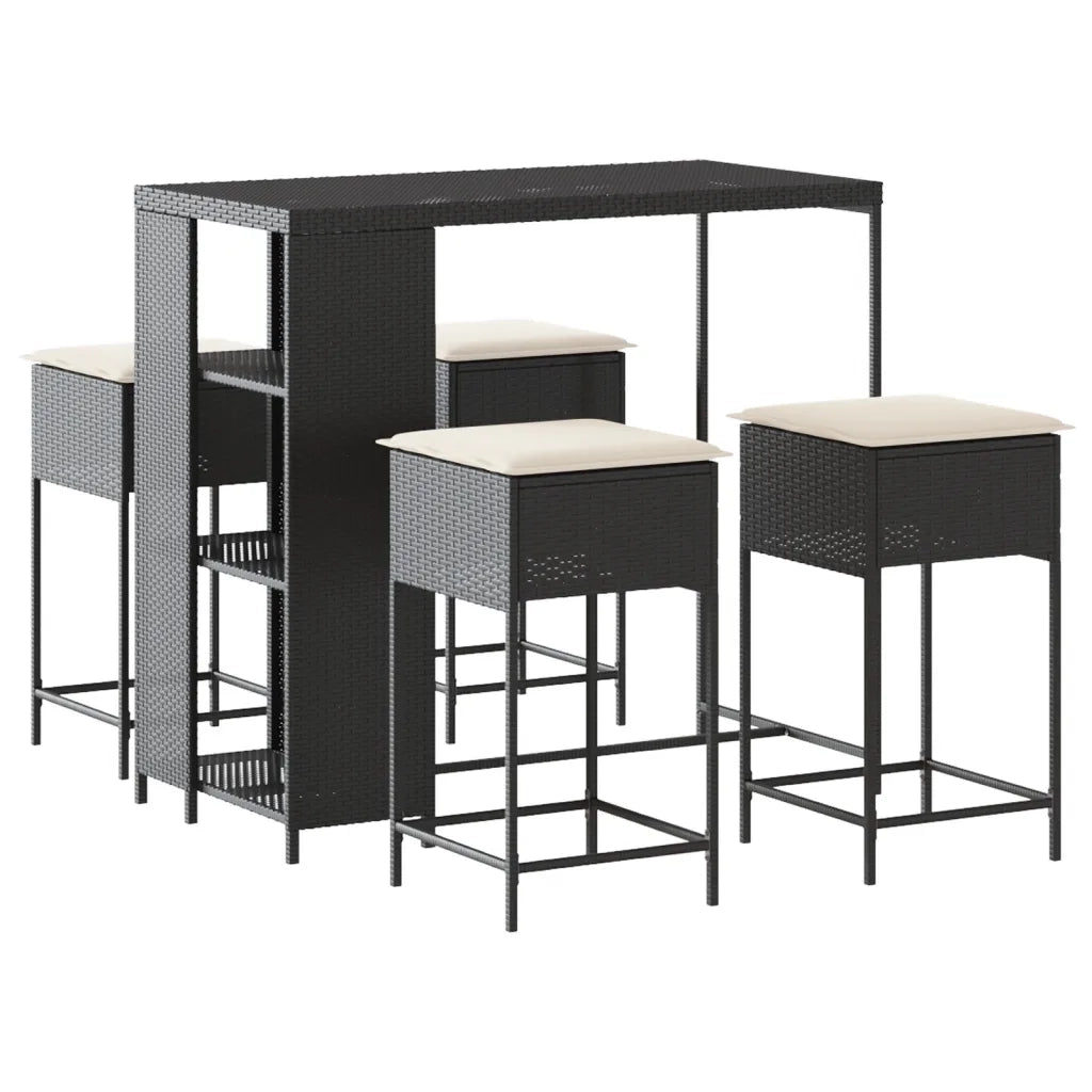 Set Bar da Giardino 5 pz con Cuscini in Polyrattan Nero 3261493
