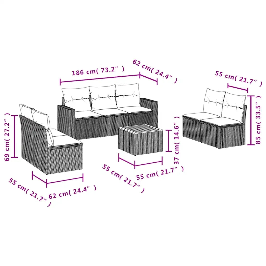 Set Divani da Giardino con Cuscini 8 pz Nero in Polyrattan 3256406