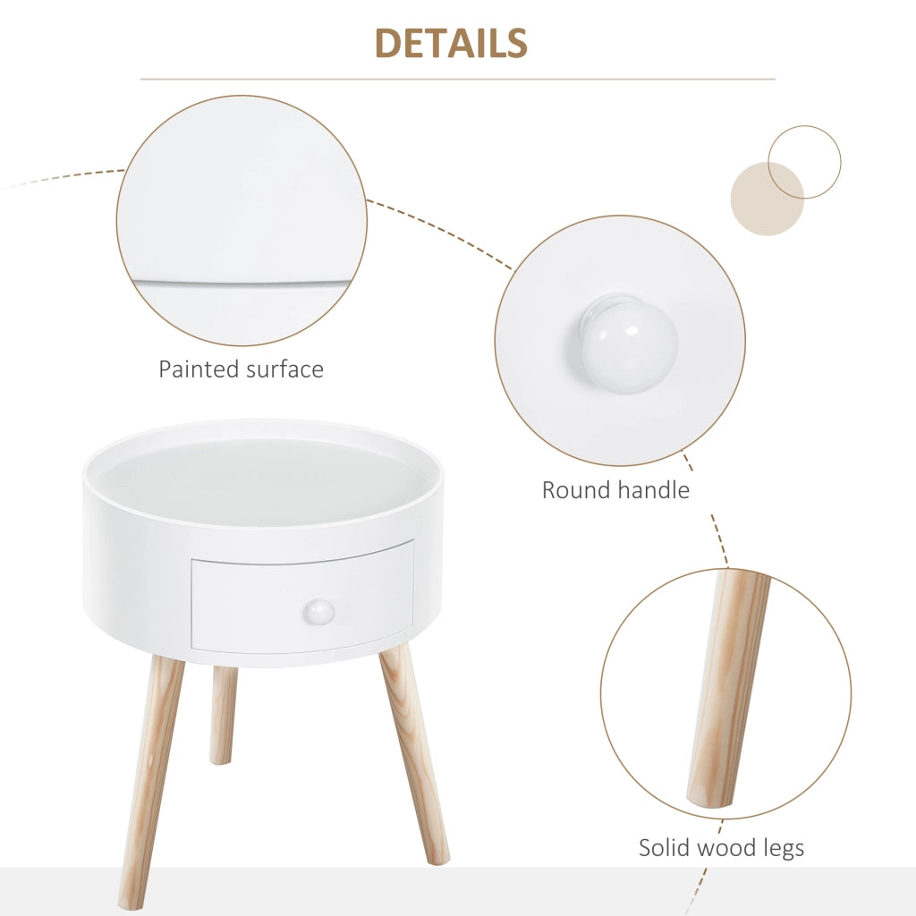 Tavolino da caff¨¨ rotondo con cassetto ¨C Minimal ¨C bianco, legno