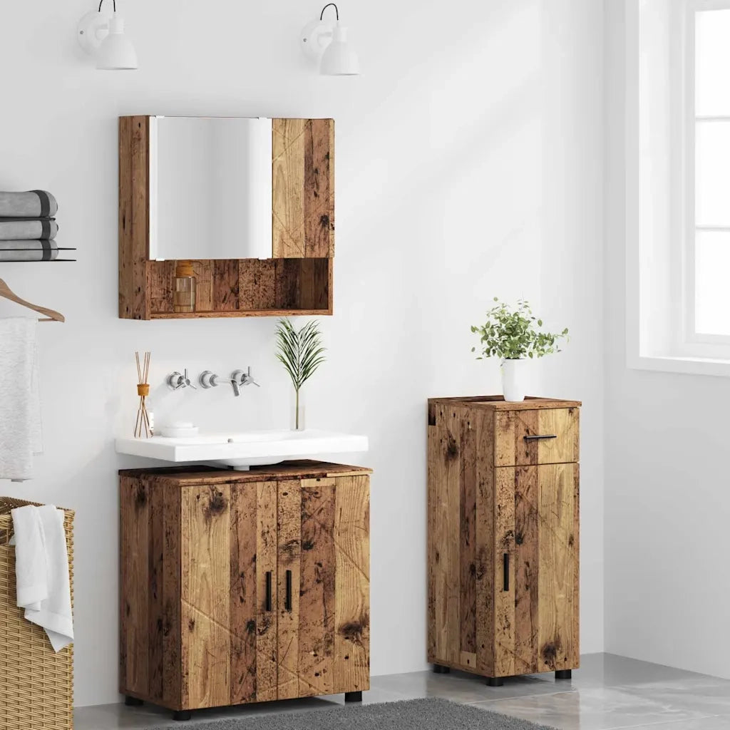 Set di mobili per il bagno con cassetto 3 pcs Legno vecchio