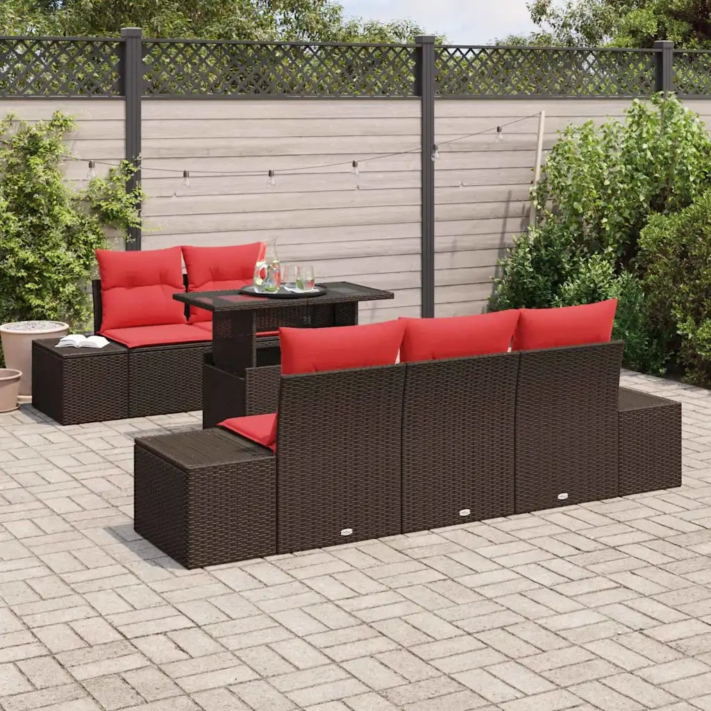 Set di divani con cuscino 6 pcs Marrone e Rosso polyrattan 3349100