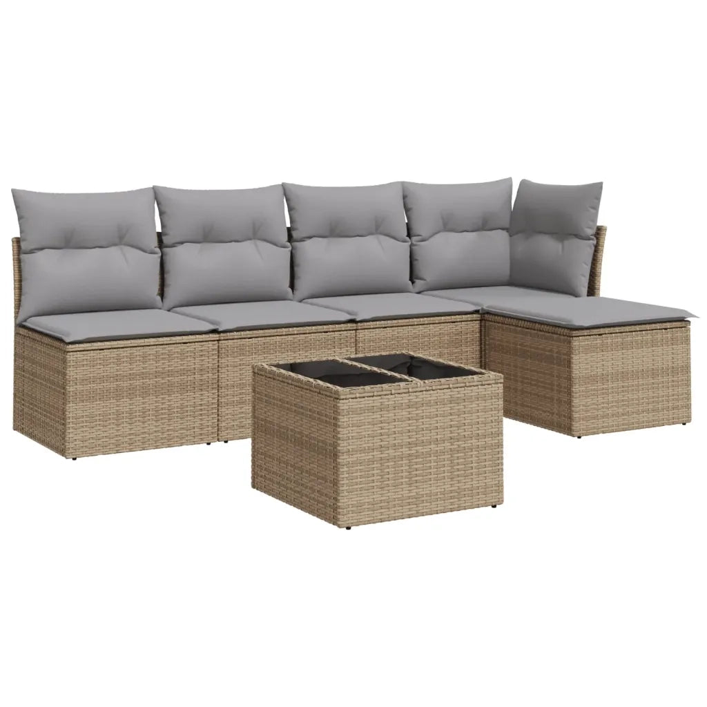 Set Divano da Giardino 6 pz con Cuscini Beige in Polyrattan 3217529