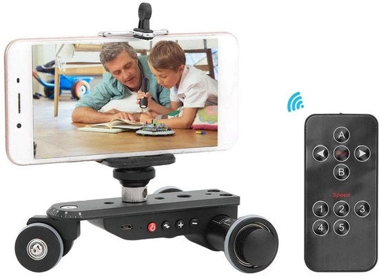 Dolly Automatico per Videocamera - Railschuif Motorizzato - Gira a 90 Gradi - Adatto per Fotocamere DSLR e Smartphone - Per la ripresa di video