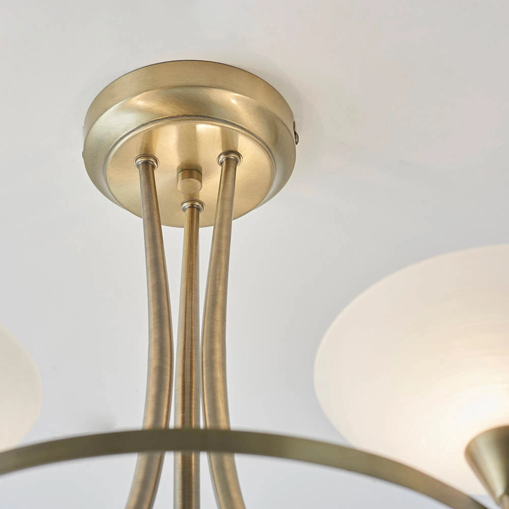 Plafoniera moderna 3 luci ottone anticato vetro G9 Endon