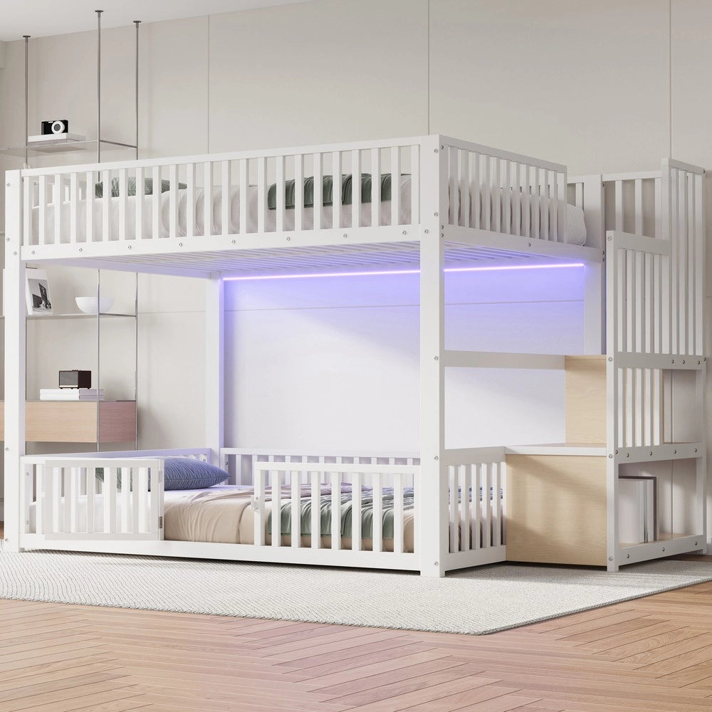 Letto a Castello con Contenitore e LED ¨C Xylo ¨C Bianco 140x200
