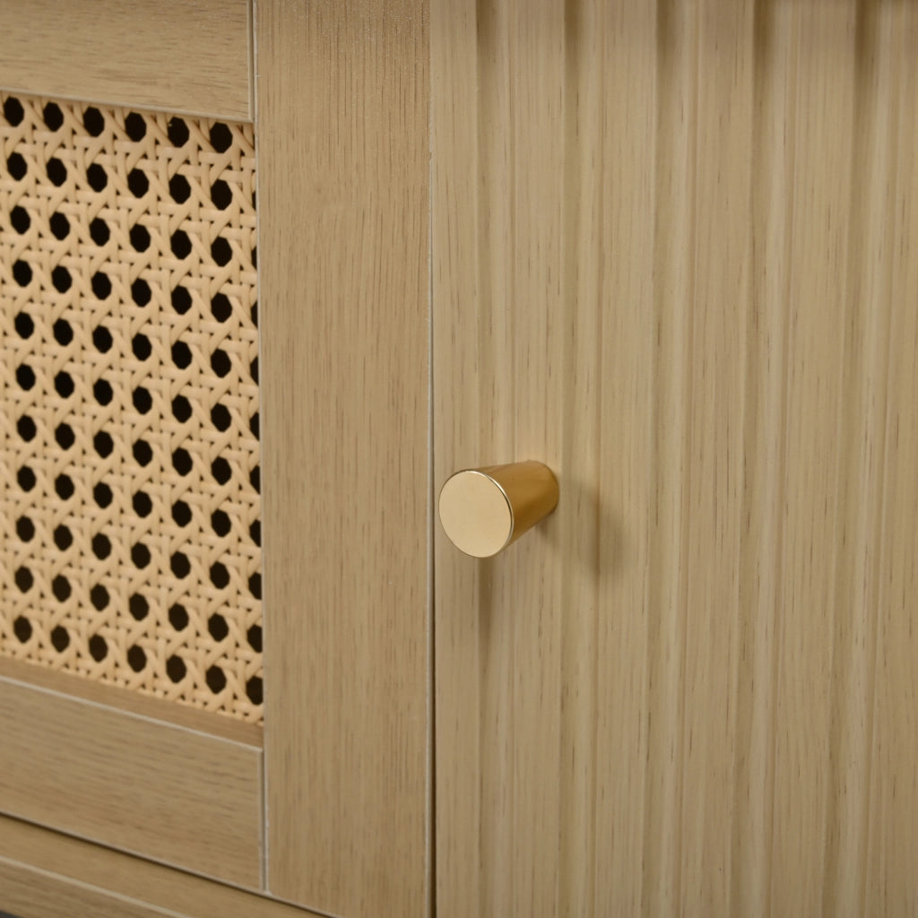 Mobile TV con 2 ante scorrevoli; cassetto e piano ovale in MDF naturale per soggiorno 180 × 40 × 40 cm