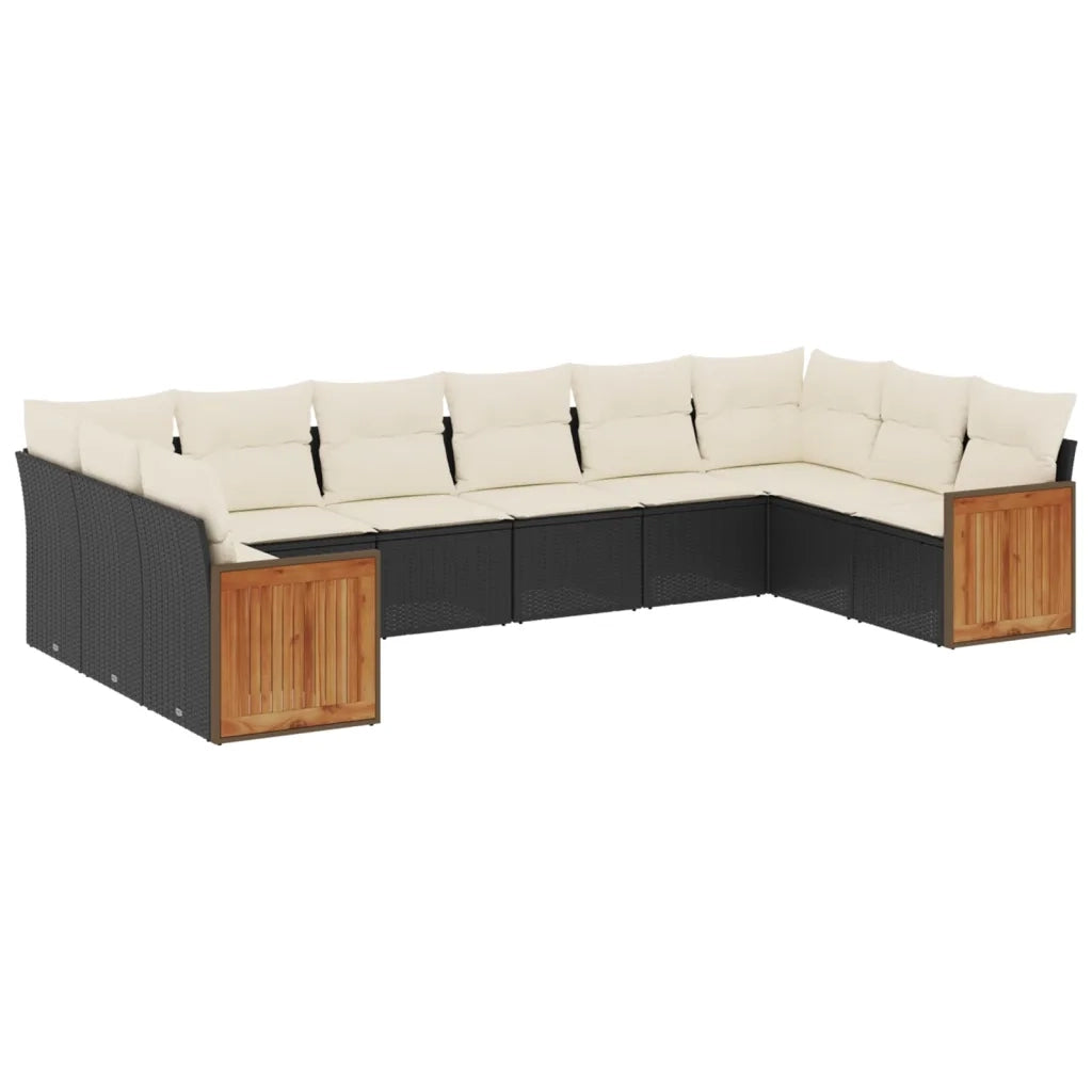 Set Divani da Giardino 10pz con Cuscini in Polyrattan Nero 3228002