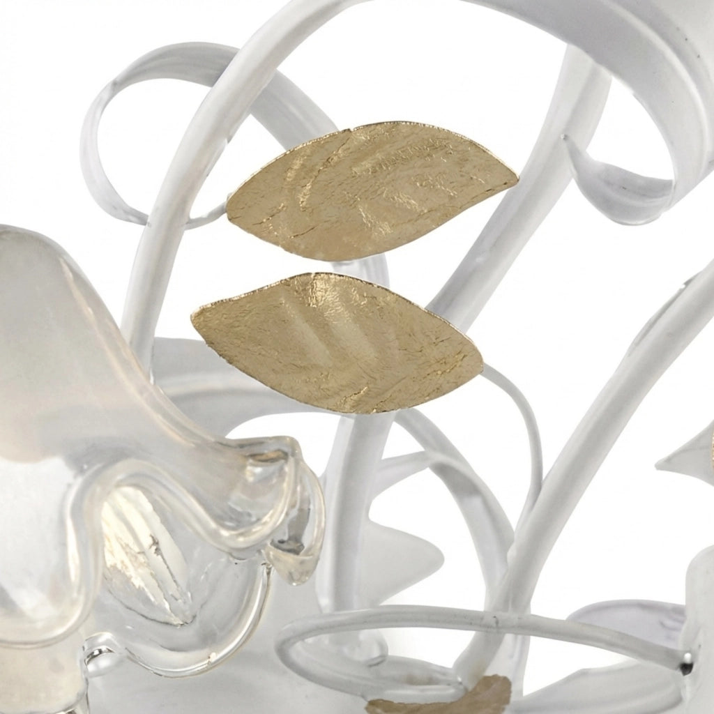 Lampadario Arte Povera Cesto Metallo Bianco E Oro 8 Luci E14