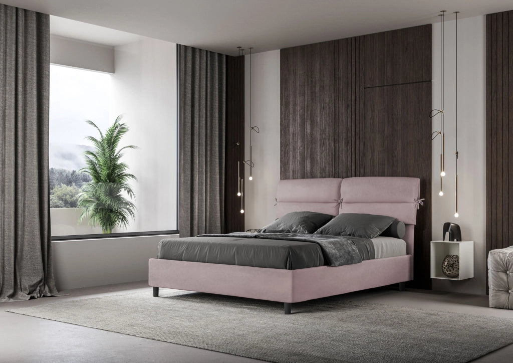 BS COM Letto matrimoniale contenitore imbottito 160x190 microfibra glicine