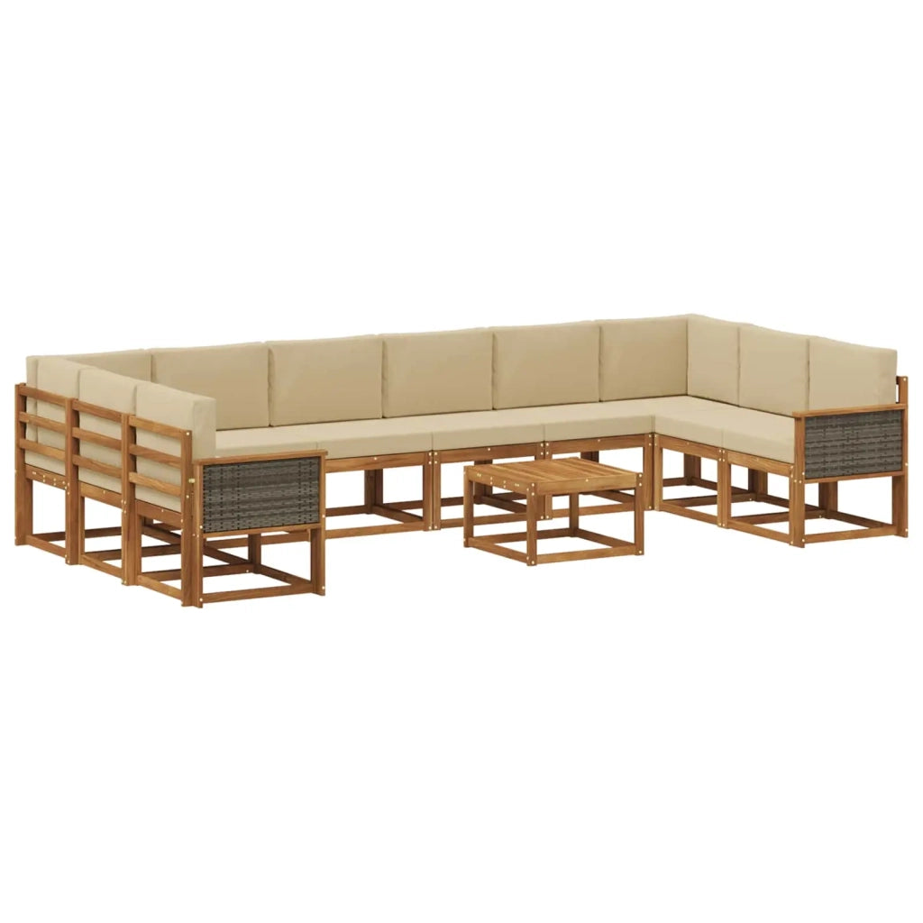 Set di divani da esterno 11 pz Naturale e Beige 3385589
