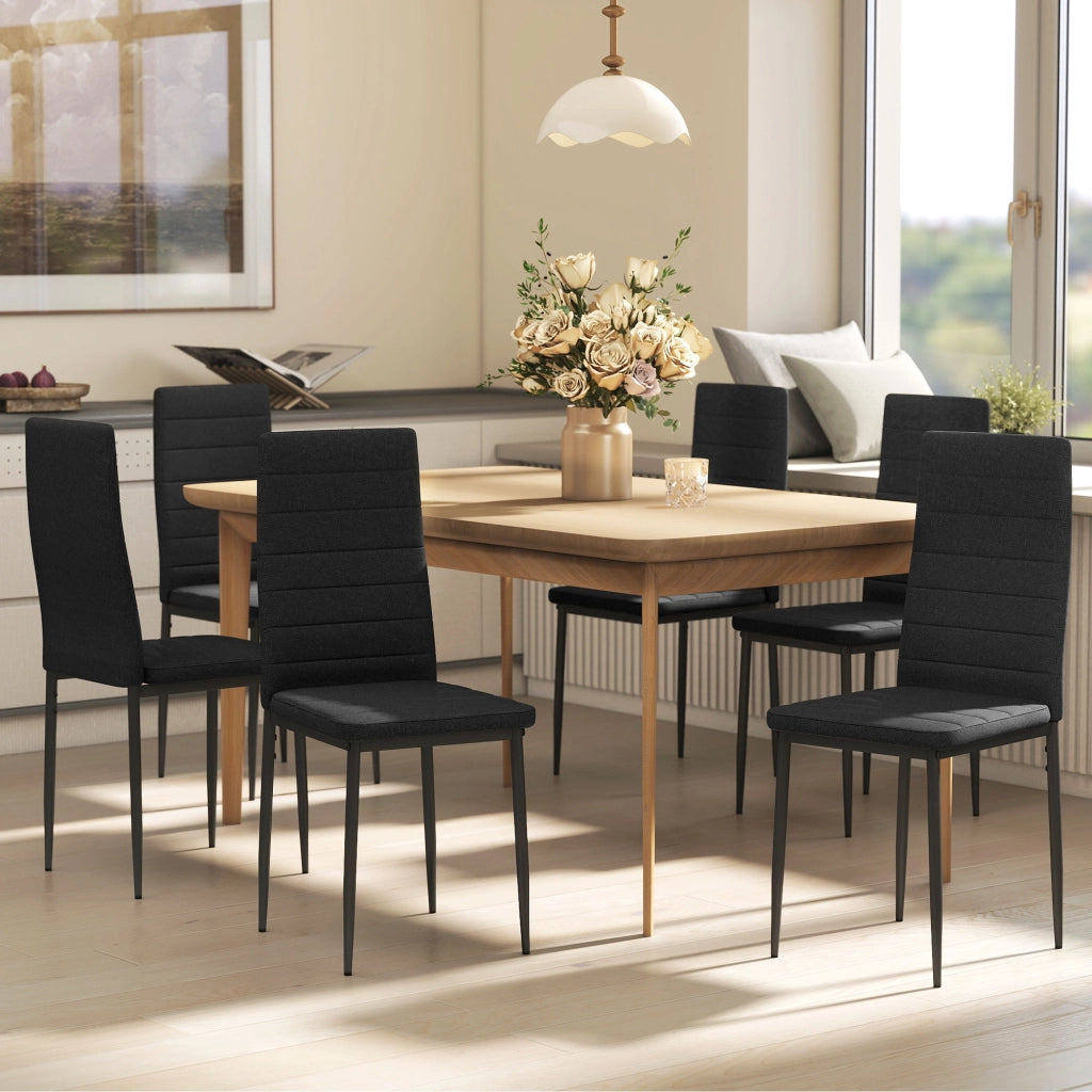Set 6 Sedie da Pranzo Moderne Imbottite in Tessuto con Schienale Alto e Gambe in Metallo ¨C Zephmum ¨C Nero 41x50x97 cm